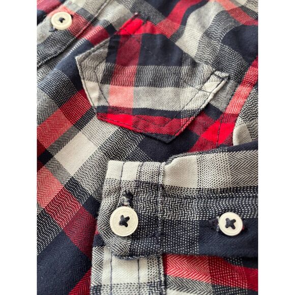~ Ben Sherman 3-6 mo Plaid Shirt Red / Blue / Navy Onesie Collar Buttons Cotton - Picture 5 of 11